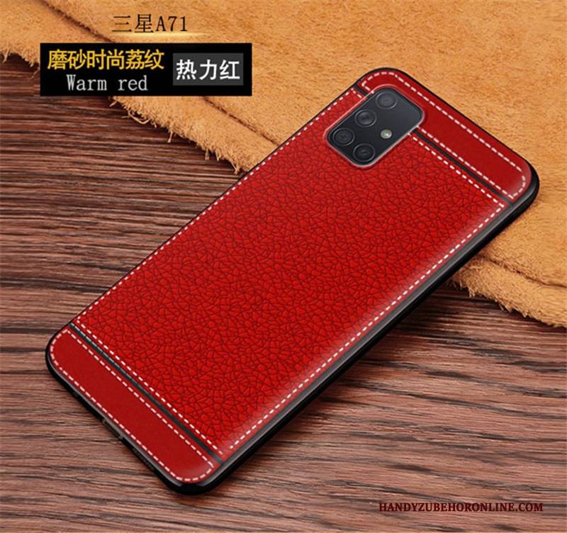 Hülle Samsung Galaxy A71 Taschen Litchi Nubuck, Case Samsung Galaxy A71 Schutz Anti-sturz Rot