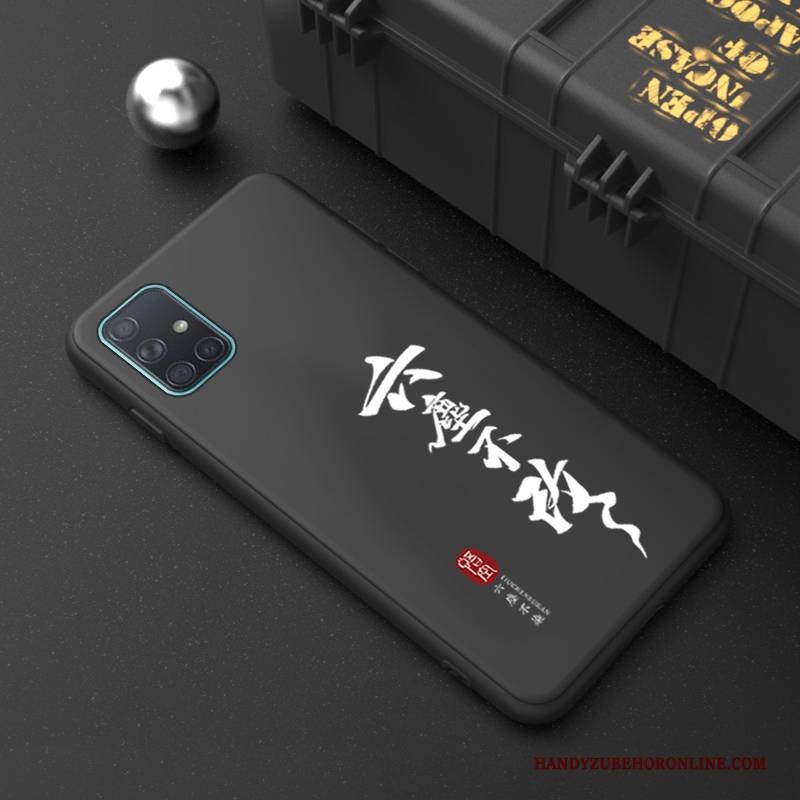 Hülle Samsung Galaxy A71 Weiche Chinesische Art Handyhüllen, Case Samsung Galaxy A71 Silikon Nubuck Schwarz