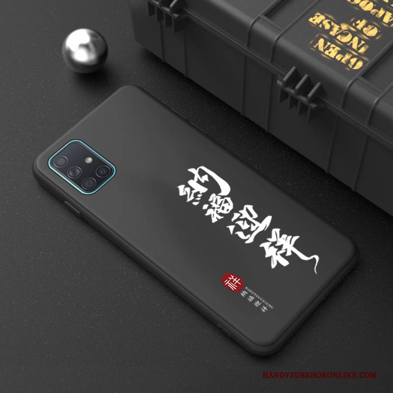 Hülle Samsung Galaxy A71 Weiche Chinesische Art Handyhüllen, Case Samsung Galaxy A71 Silikon Nubuck Schwarz