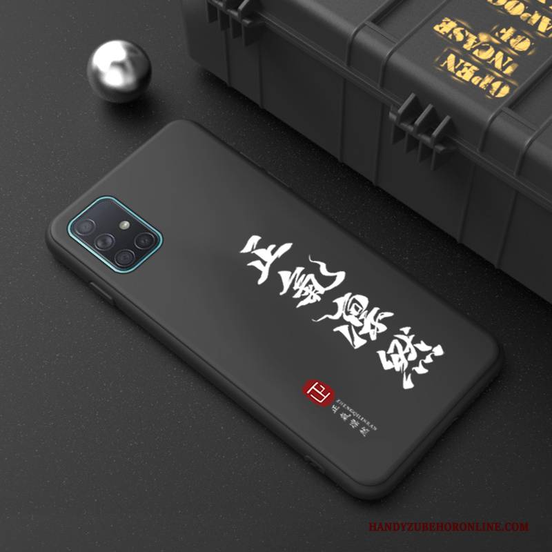 Hülle Samsung Galaxy A71 Weiche Chinesische Art Handyhüllen, Case Samsung Galaxy A71 Silikon Nubuck Schwarz