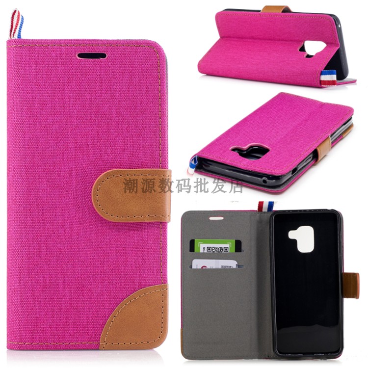 Hülle Samsung Galaxy A8 2018 Lederhülle Anti-sturz Handyhüllen, Case Samsung Galaxy A8 2018 Folio Denim Karte