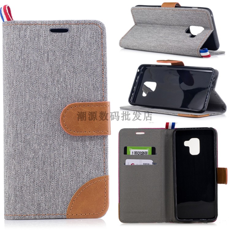 Hülle Samsung Galaxy A8 2018 Lederhülle Anti-sturz Handyhüllen, Case Samsung Galaxy A8 2018 Folio Denim Karte