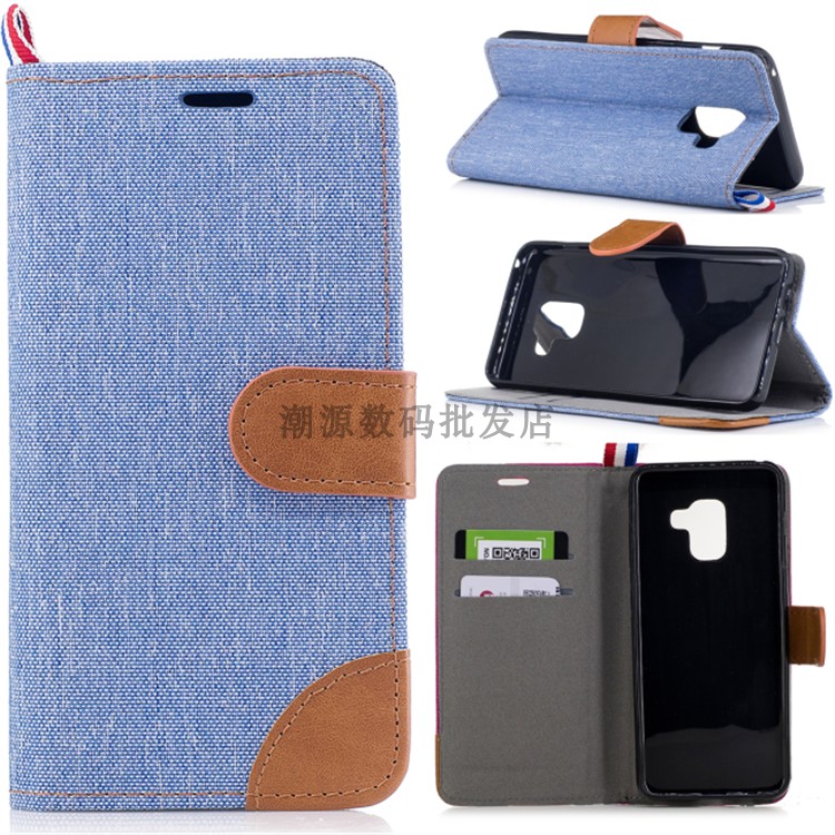 Hülle Samsung Galaxy A8 2018 Lederhülle Anti-sturz Handyhüllen, Case Samsung Galaxy A8 2018 Folio Denim Karte