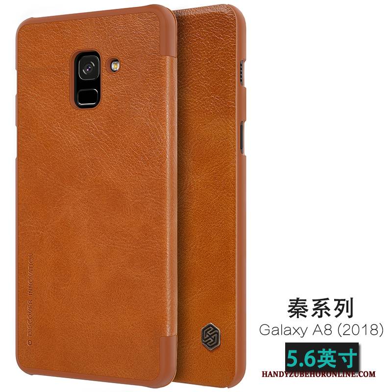 Hülle Samsung Galaxy A8 2018 Lederhülle Gold Gelb, Case Samsung Galaxy A8 2018 Folio