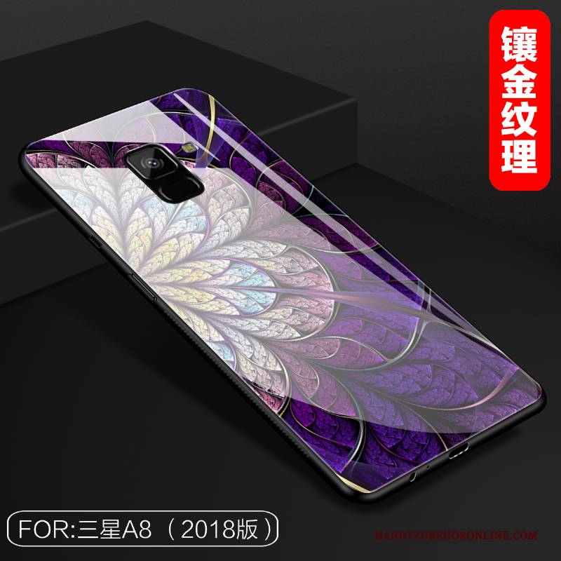 Hülle Samsung Galaxy A8 2018 Schutz Glas Trend, Case Samsung Galaxy A8 2018 Handyhüllen Lila