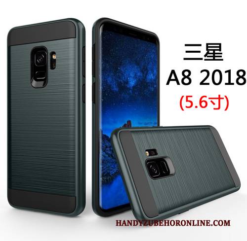 Hülle Samsung Galaxy A8 2018 Taschen Business Grün, Case Samsung Galaxy A8 2018 Seide Handyhüllen