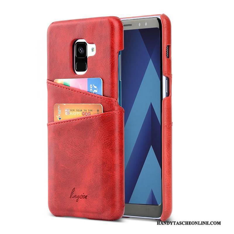 Hülle Samsung Galaxy A8+ Leder Handyhüllen Orange, Case Samsung Galaxy A8+ Geldbörse Business Karte