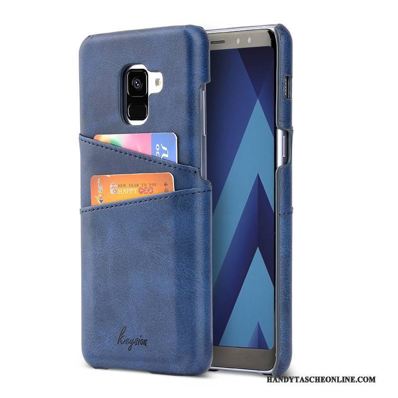 Hülle Samsung Galaxy A8+ Leder Handyhüllen Orange, Case Samsung Galaxy A8+ Geldbörse Business Karte