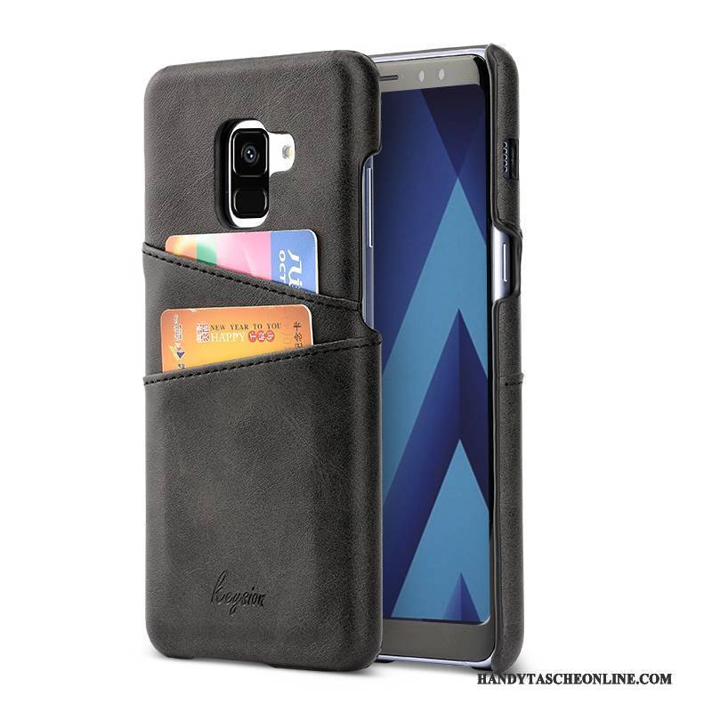 Hülle Samsung Galaxy A8+ Leder Handyhüllen Orange, Case Samsung Galaxy A8+ Geldbörse Business Karte