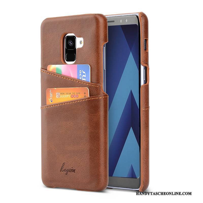 Hülle Samsung Galaxy A8+ Leder Handyhüllen Orange, Case Samsung Galaxy A8+ Geldbörse Business Karte