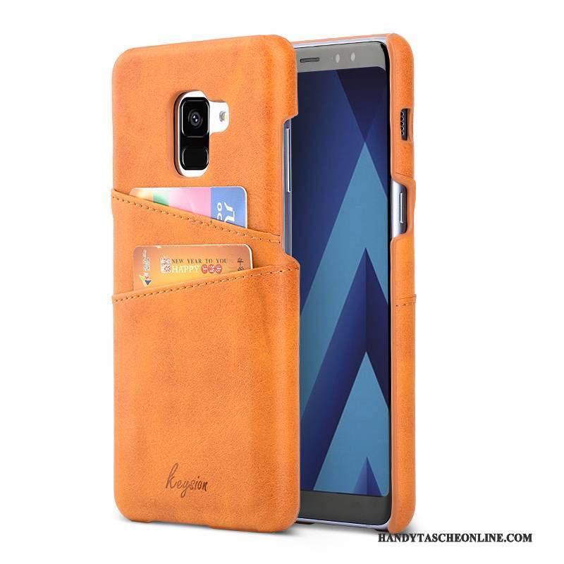 Hülle Samsung Galaxy A8+ Leder Handyhüllen Orange, Case Samsung Galaxy A8+ Geldbörse Business Karte