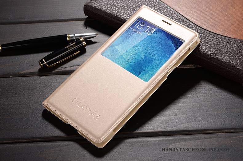 Hülle Samsung Galaxy A8 Lederhülle Gold Handyhüllen, Case Samsung Galaxy A8 Folio Anti-sturz