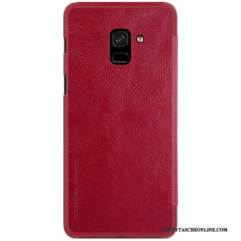 Hülle Samsung Galaxy A8+ Lederhülle Gold Handyhüllen, Case Samsung Galaxy A8+ Folio Orange