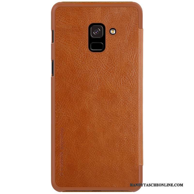 Hülle Samsung Galaxy A8+ Lederhülle Gold Handyhüllen, Case Samsung Galaxy A8+ Folio Orange