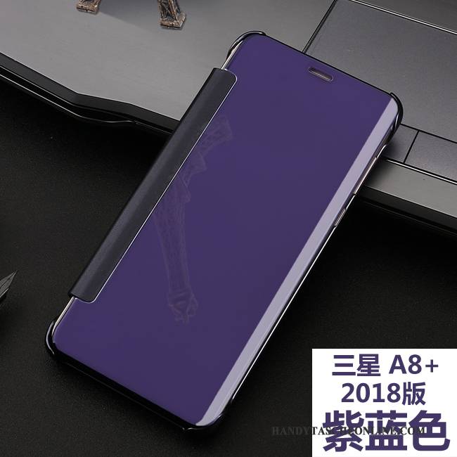 Hülle Samsung Galaxy A8+ Schutz Spiegel Anti-sturz, Case Samsung Galaxy A8+ Lederhülle Überzug Rosa