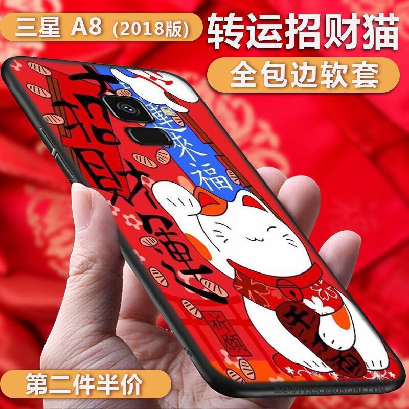 Hülle Samsung Galaxy A8+ Taschen Reichtum Handyhüllen, Case Samsung Galaxy A8+ Silikon Rot Katzen