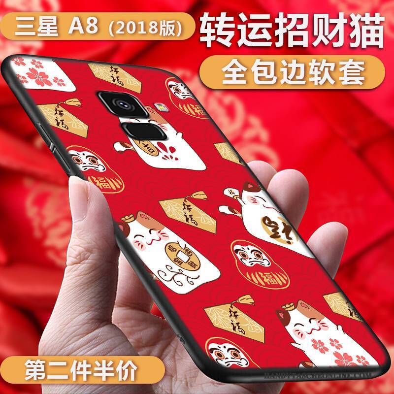 Hülle Samsung Galaxy A8+ Taschen Reichtum Handyhüllen, Case Samsung Galaxy A8+ Silikon Rot Katzen