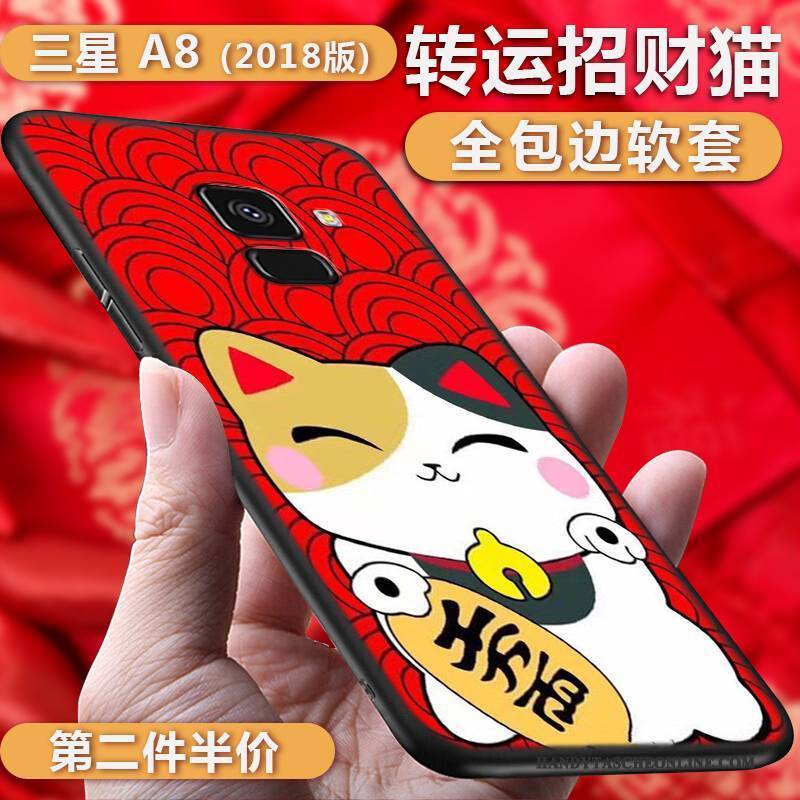 Hülle Samsung Galaxy A8+ Taschen Reichtum Handyhüllen, Case Samsung Galaxy A8+ Silikon Rot Katzen