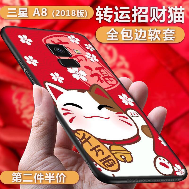 Hülle Samsung Galaxy A8+ Taschen Reichtum Handyhüllen, Case Samsung Galaxy A8+ Silikon Rot Katzen