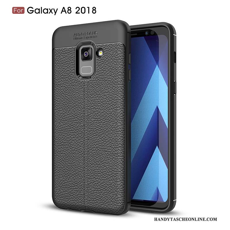 Hülle Samsung Galaxy A8+ Taschen Schwarz Business, Case Samsung Galaxy A8+ Schutz Anti-sturz Einfach