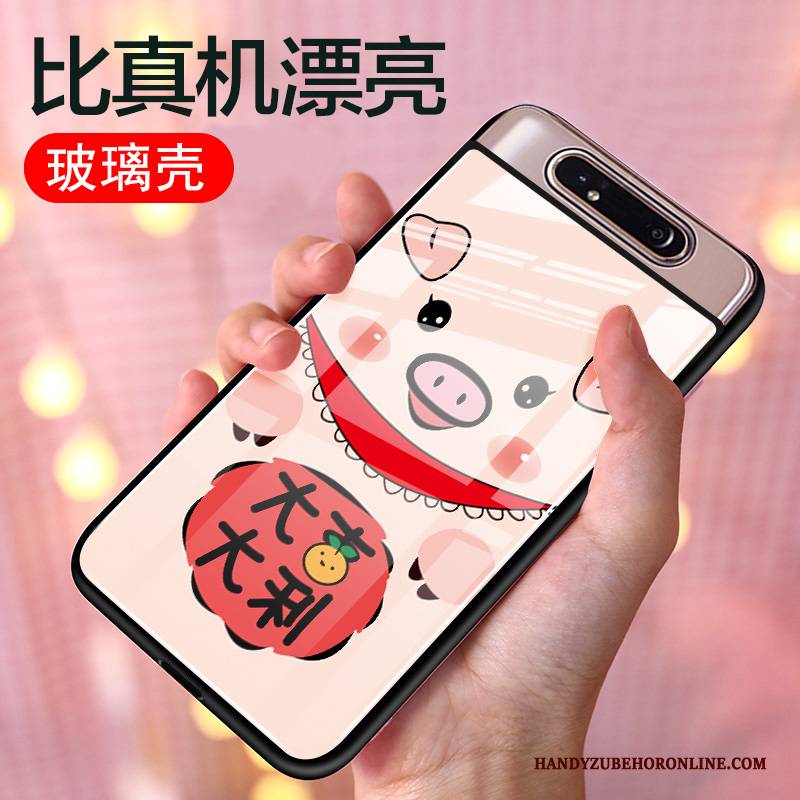 Hülle Samsung Galaxy A80 Karikatur Persönlichkeit Nette, Case Samsung Galaxy A80 Taschen Glas Rot