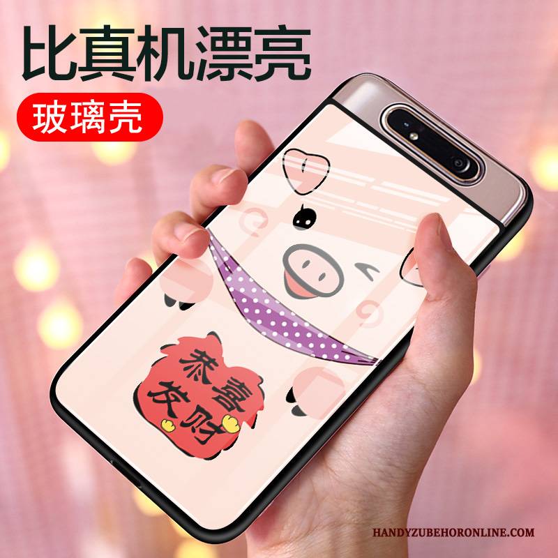 Hülle Samsung Galaxy A80 Karikatur Persönlichkeit Nette, Case Samsung Galaxy A80 Taschen Glas Rot