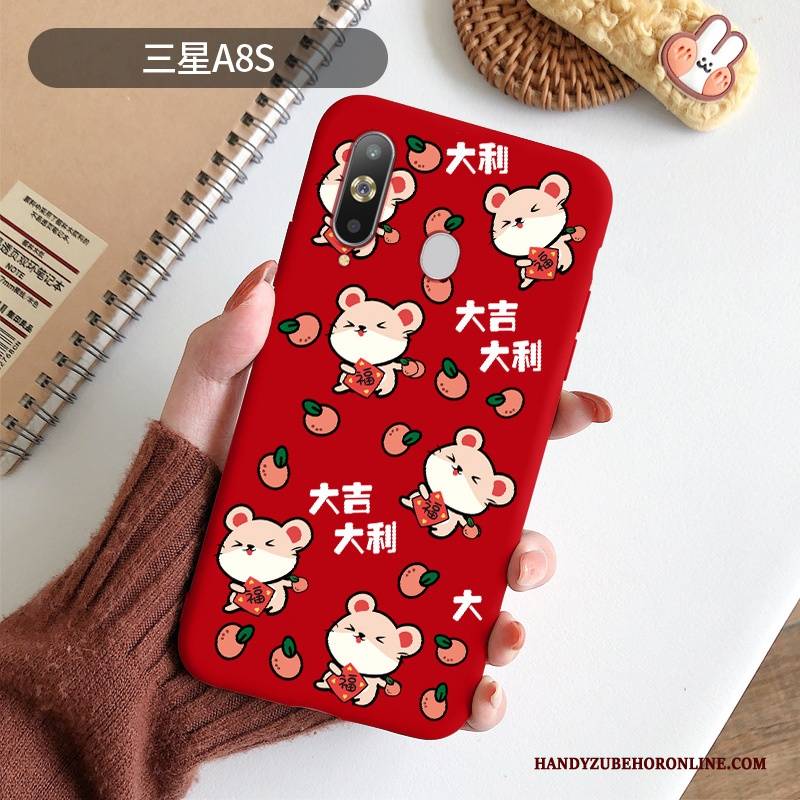 Hülle Samsung Galaxy A8s Karikatur Anti-sturz Schlank, Case Samsung Galaxy A8s Weiche Neu Rot