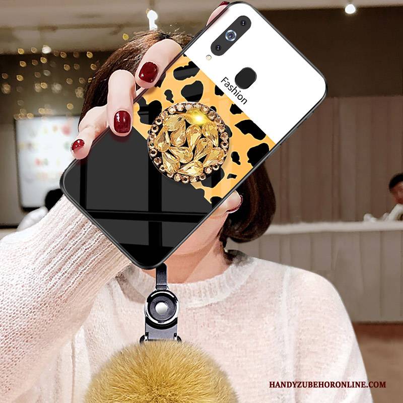 Hülle Samsung Galaxy A8s Strass Weiß Plüsch, Case Samsung Galaxy A8s Luxus Netto Rot Leopard