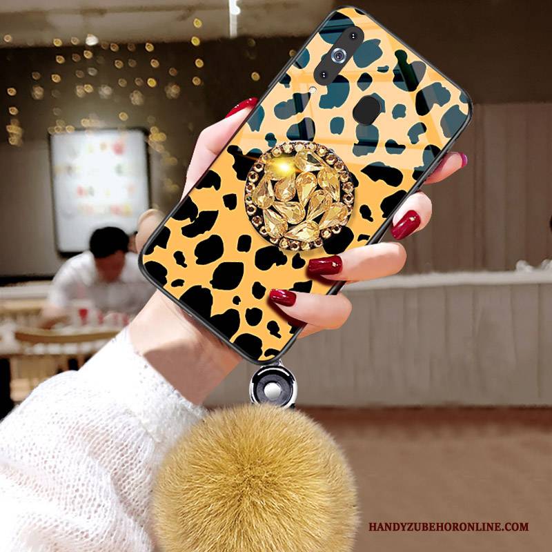 Hülle Samsung Galaxy A8s Strass Weiß Plüsch, Case Samsung Galaxy A8s Luxus Netto Rot Leopard