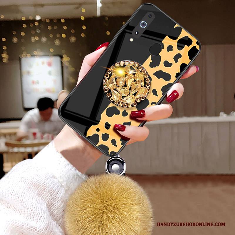 Hülle Samsung Galaxy A8s Strass Weiß Plüsch, Case Samsung Galaxy A8s Luxus Netto Rot Leopard