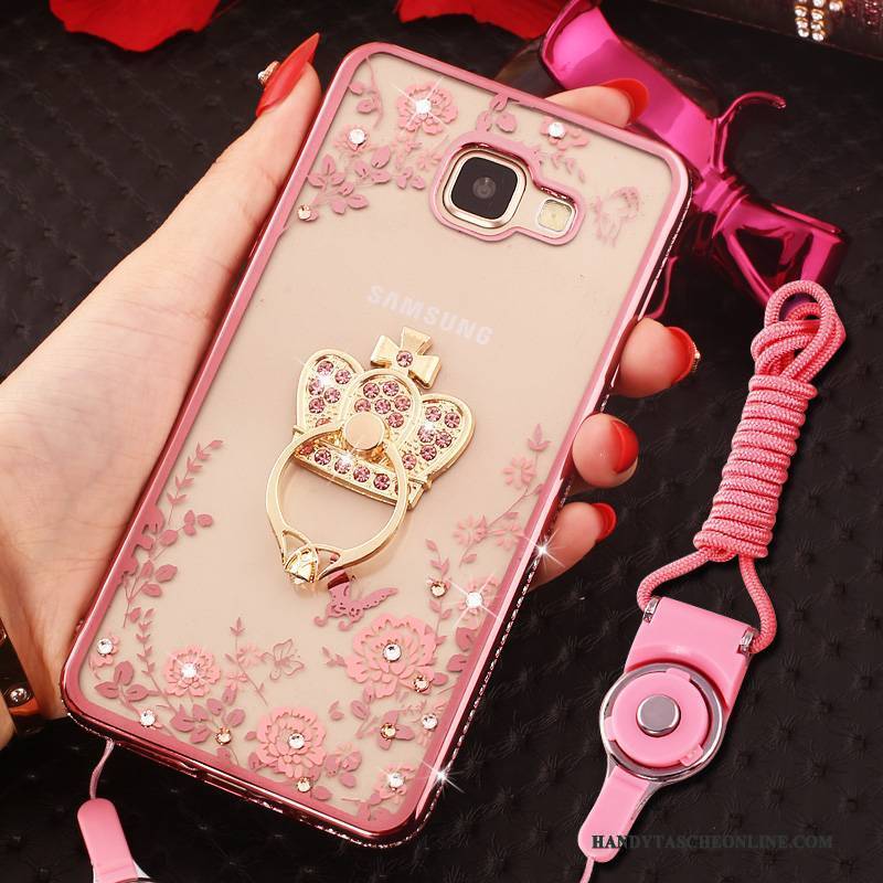 Hülle Samsung Galaxy A9 Strass Handyhüllen Hängende Verzierungen, Case Samsung Galaxy A9 Schutz Ring Rosa