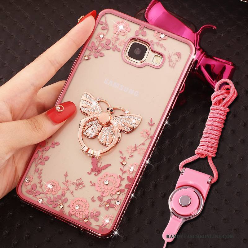 Hülle Samsung Galaxy A9 Strass Handyhüllen Hängende Verzierungen, Case Samsung Galaxy A9 Schutz Ring Rosa