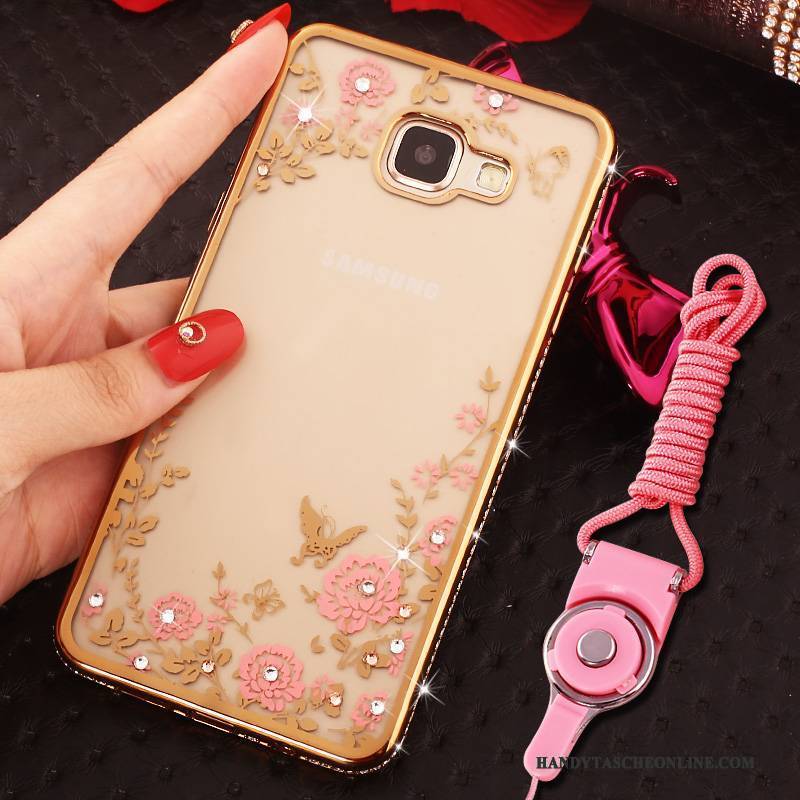 Hülle Samsung Galaxy A9 Strass Handyhüllen Hängende Verzierungen, Case Samsung Galaxy A9 Schutz Ring Rosa