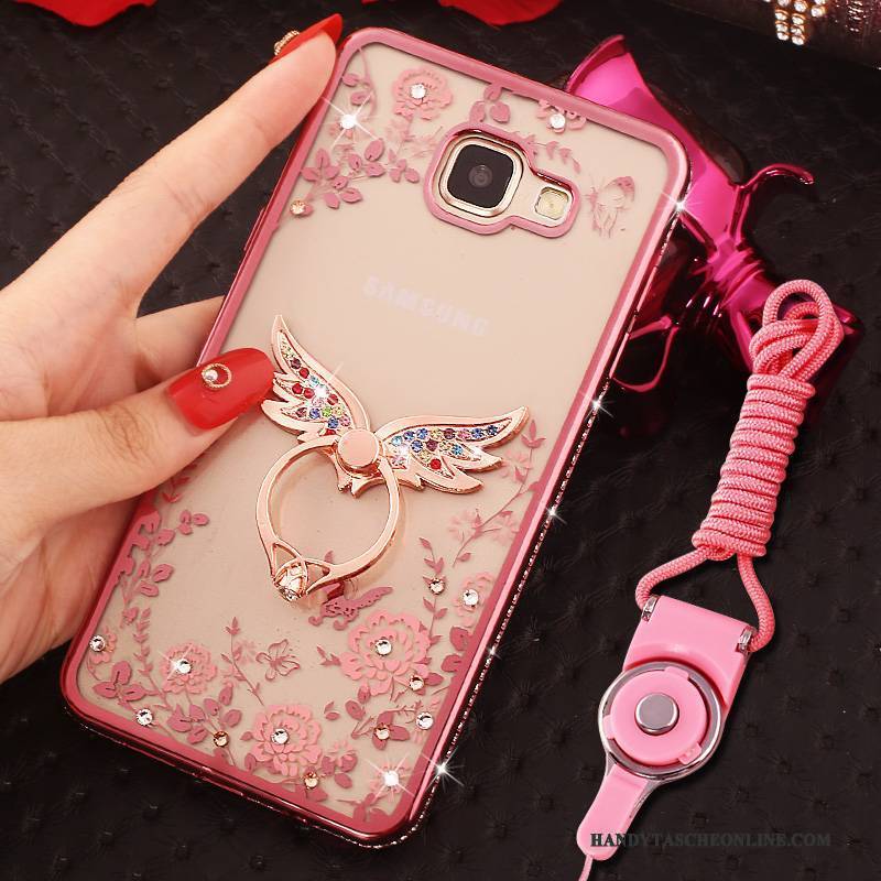 Hülle Samsung Galaxy A9 Strass Handyhüllen Hängende Verzierungen, Case Samsung Galaxy A9 Schutz Ring Rosa