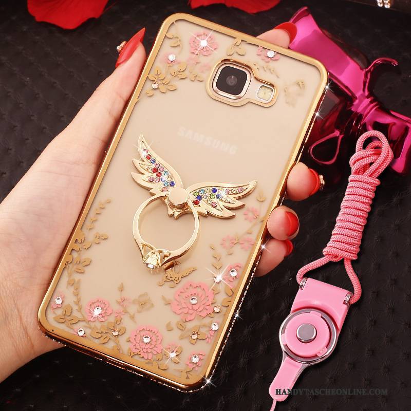 Hülle Samsung Galaxy A9 Strass Handyhüllen Hängende Verzierungen, Case Samsung Galaxy A9 Schutz Ring Rosa