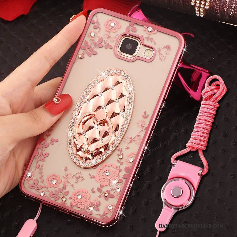 Hülle Samsung Galaxy A9 Strass Handyhüllen Hängende Verzierungen, Case Samsung Galaxy A9 Schutz Ring Rosa