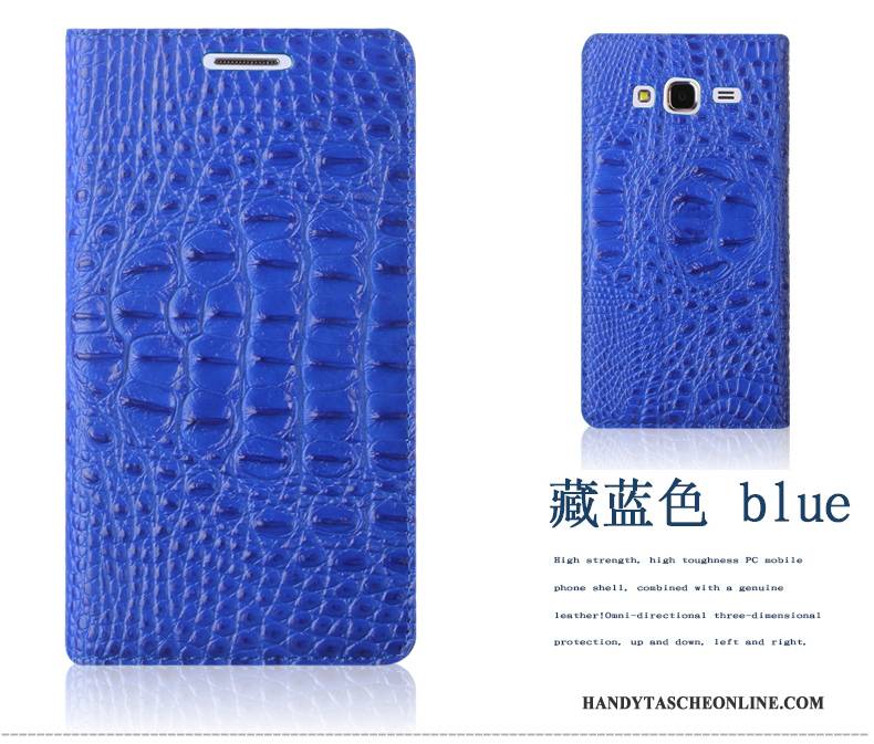 Hülle Samsung Galaxy J3 2015 Lederhülle Handyhüllen Blau, Case Samsung Galaxy J3 2015 Schutz Krokodilmuster