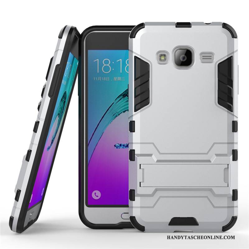 Hülle Samsung Galaxy J3 2016 Halterung Schwer Silber, Case Samsung Galaxy J3 2016 Schutz Handyhüllen