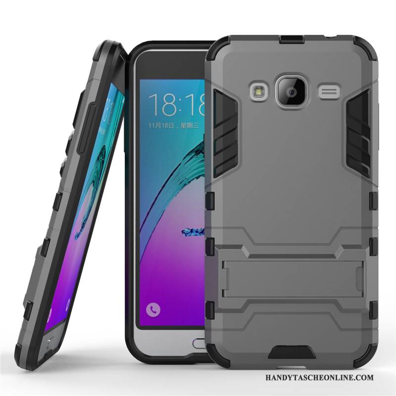 Hülle Samsung Galaxy J3 2016 Halterung Schwer Silber, Case Samsung Galaxy J3 2016 Schutz Handyhüllen