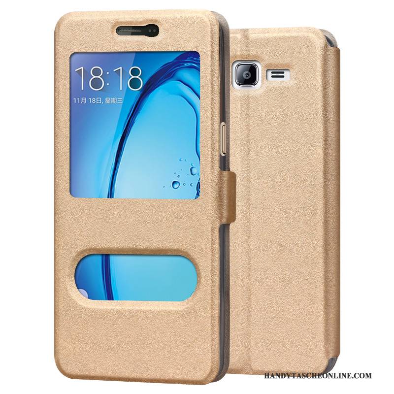 Hülle Samsung Galaxy J3 2016 Lederhülle Anti-sturz Handyhüllen, Case Samsung Galaxy J3 2016 Silikon Gold