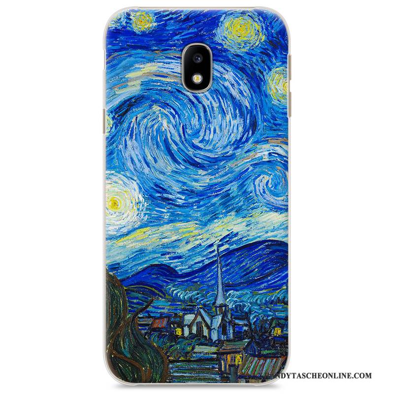 Hülle Samsung Galaxy J3 2017 Gemalt Kunst Trend, Case Samsung Galaxy J3 2017 Schutz Dunkelblau Handyhüllen