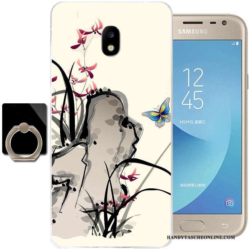 Hülle Samsung Galaxy J3 2017 Taschen Schwarz Chinesische Art, Case Samsung Galaxy J3 2017 Schutz Handyhüllen