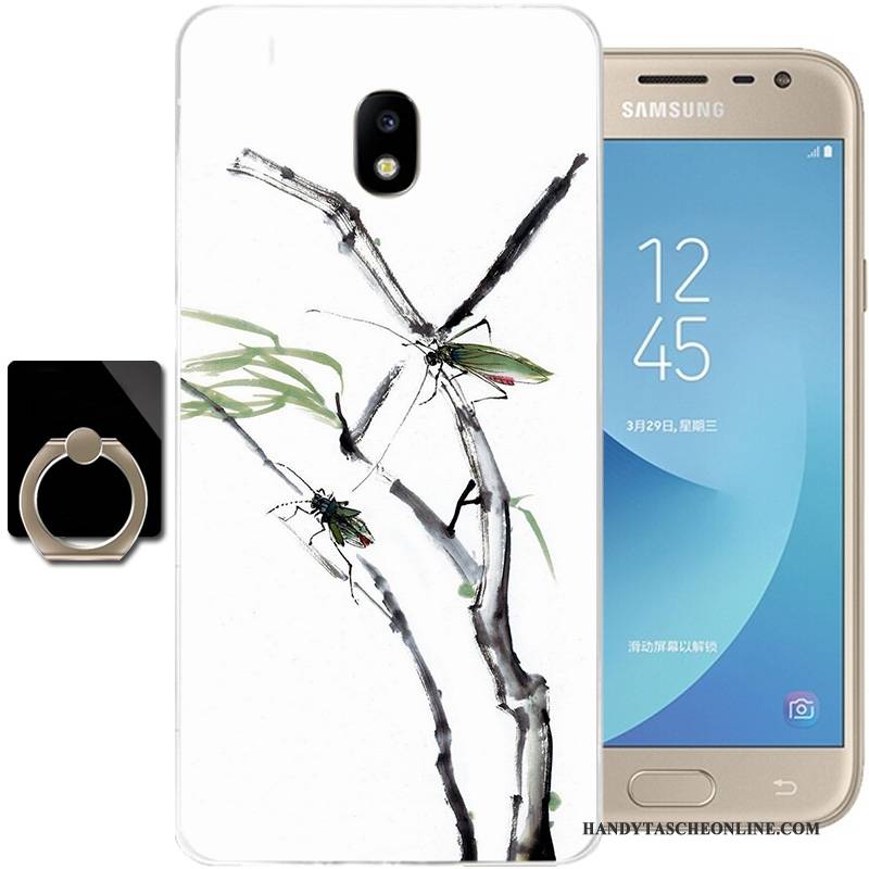 Hülle Samsung Galaxy J3 2017 Taschen Schwarz Chinesische Art, Case Samsung Galaxy J3 2017 Schutz Handyhüllen