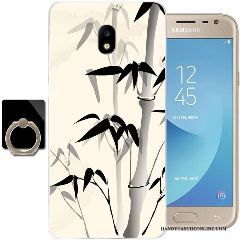 Hülle Samsung Galaxy J3 2017 Taschen Schwarz Chinesische Art, Case Samsung Galaxy J3 2017 Schutz Handyhüllen