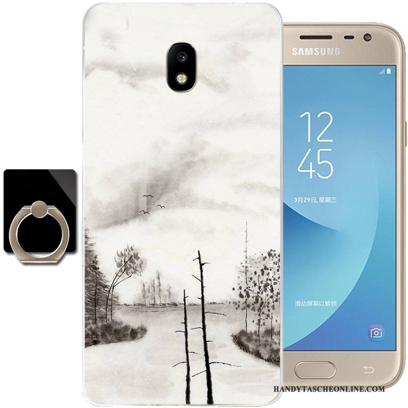 Hülle Samsung Galaxy J3 2017 Taschen Schwarz Chinesische Art, Case Samsung Galaxy J3 2017 Schutz Handyhüllen