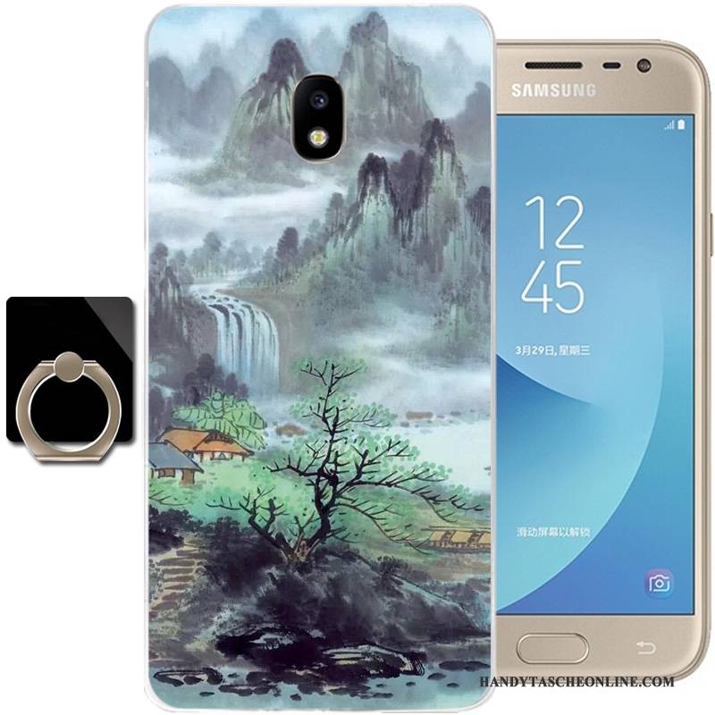 Hülle Samsung Galaxy J3 2017 Taschen Schwarz Chinesische Art, Case Samsung Galaxy J3 2017 Schutz Handyhüllen