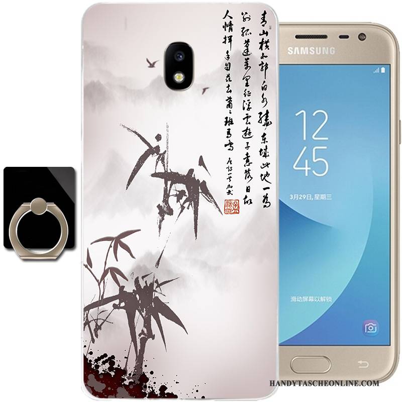 Hülle Samsung Galaxy J3 2017 Taschen Schwarz Chinesische Art, Case Samsung Galaxy J3 2017 Schutz Handyhüllen