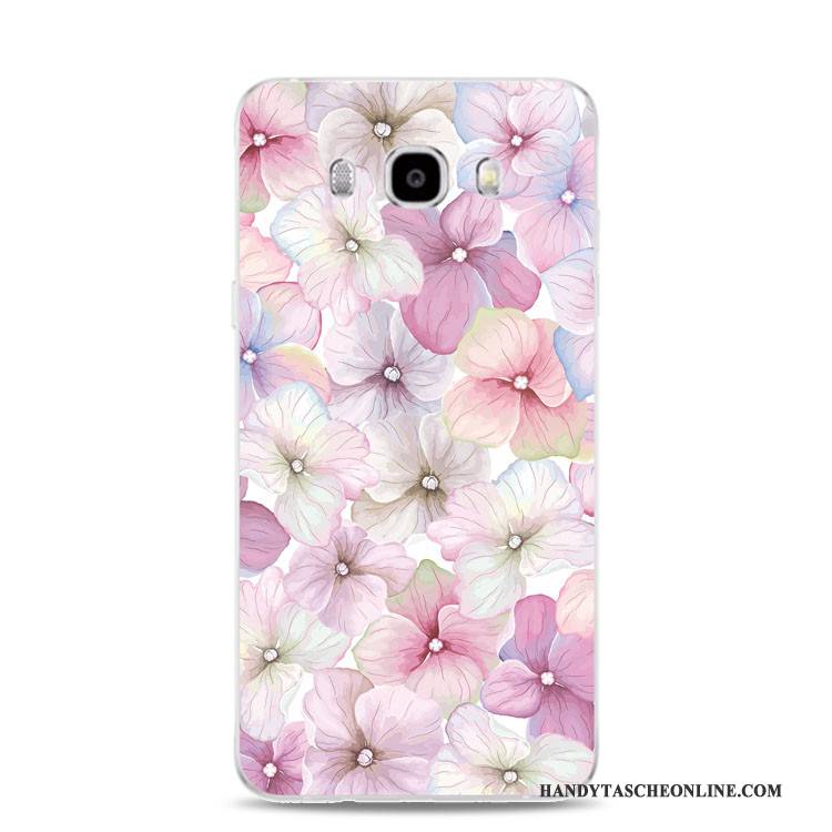 Hülle Samsung Galaxy J3 2017 Weiche Blumen Handyhüllen, Case Samsung Galaxy J3 2017 Prägung Rot Rosa