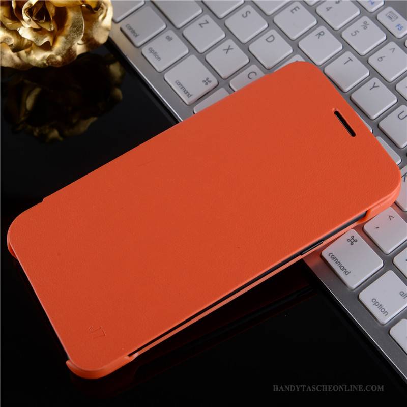 Hülle Samsung Galaxy J7 2015 Lederhülle Orange Hintere Abdeckung, Case Samsung Galaxy J7 2015 Folio Dünne Handyhüllen