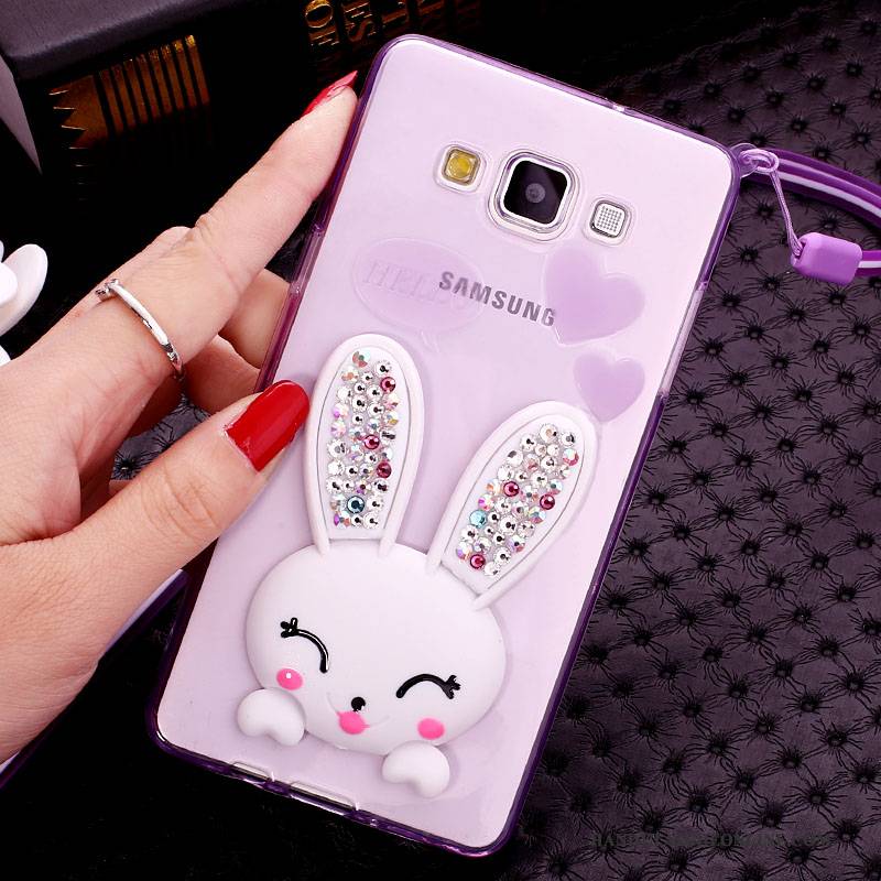 Hülle Samsung Galaxy J7 2015 Schutz Handyhüllen Weiß, Case Samsung Galaxy J7 2015 Strass Häschen Pelzball